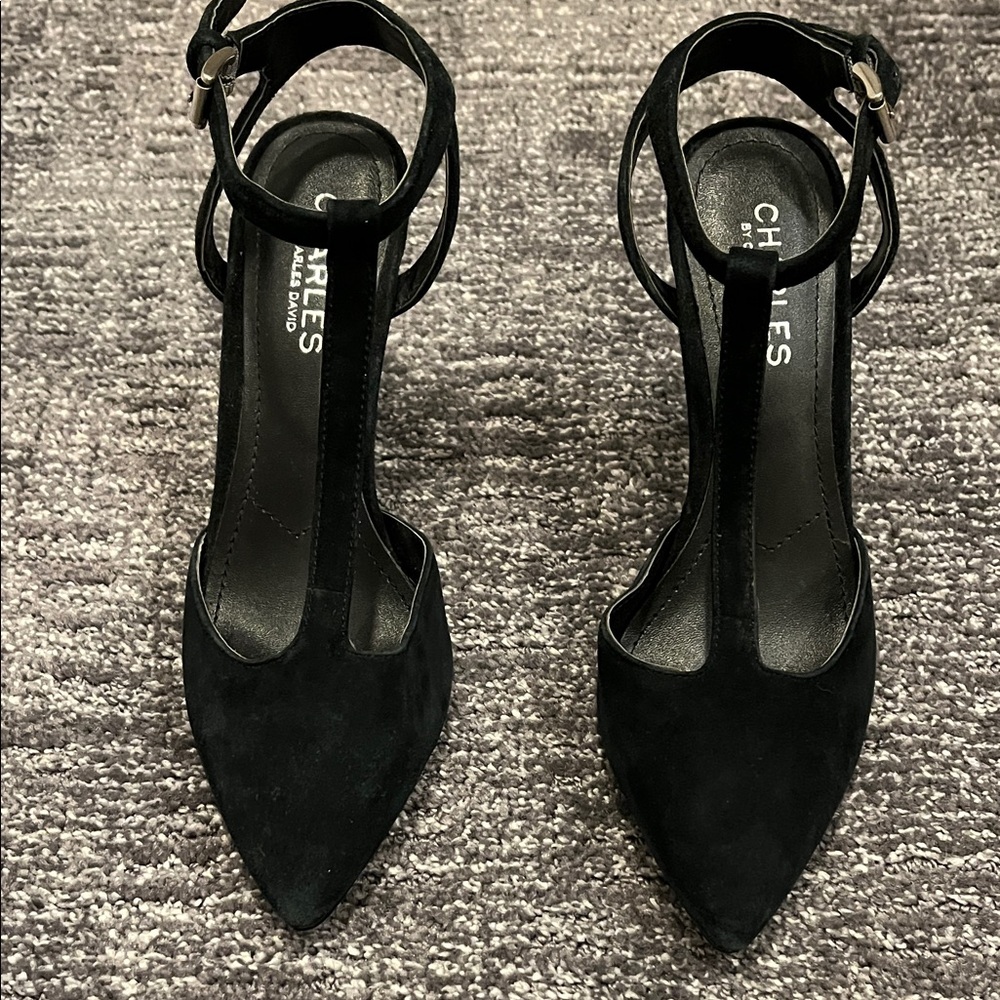 Charles By Charles David Black T-Strap Heels